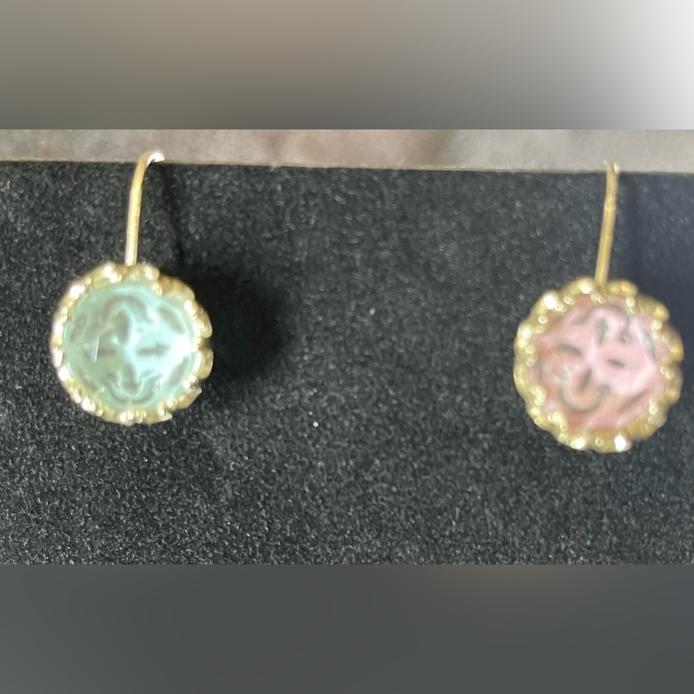 Avon Lattice baby blue and baby pink Dangle facet earrings Vintage Avon Silver - Picture 5 of 5